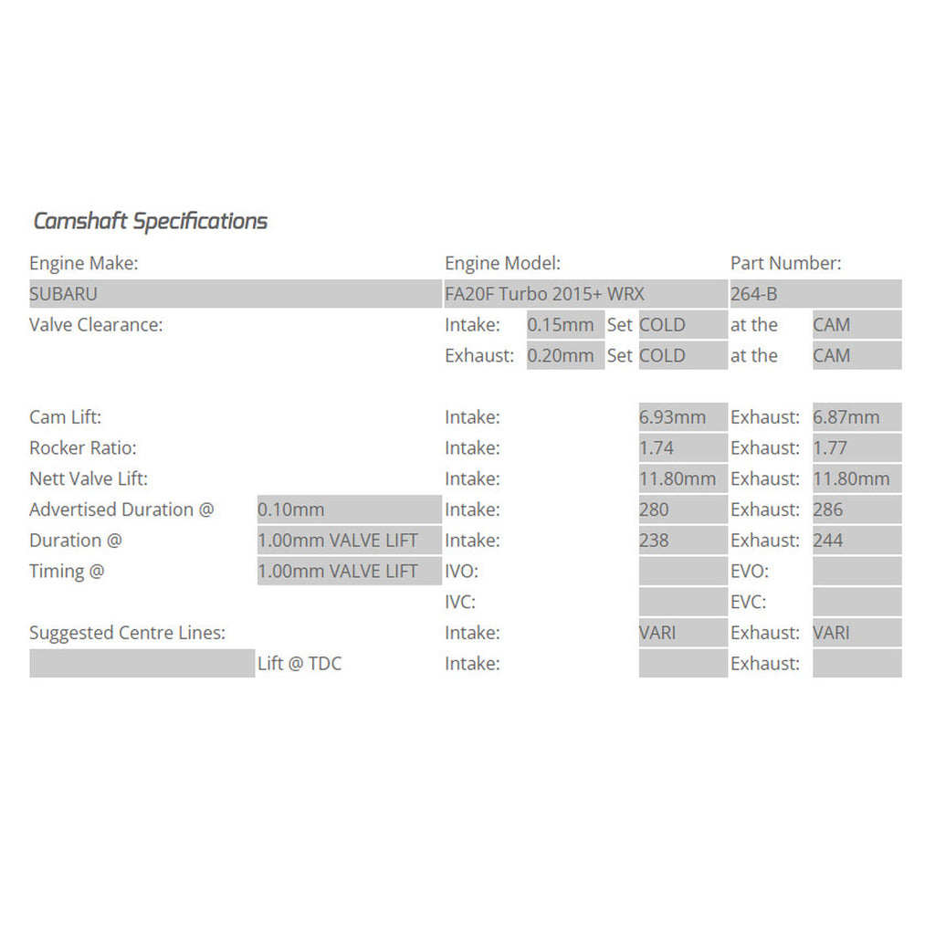 Kelford Cams 280/286 Degree Camshafts (264-B) - Subaru WRX 2015-2021