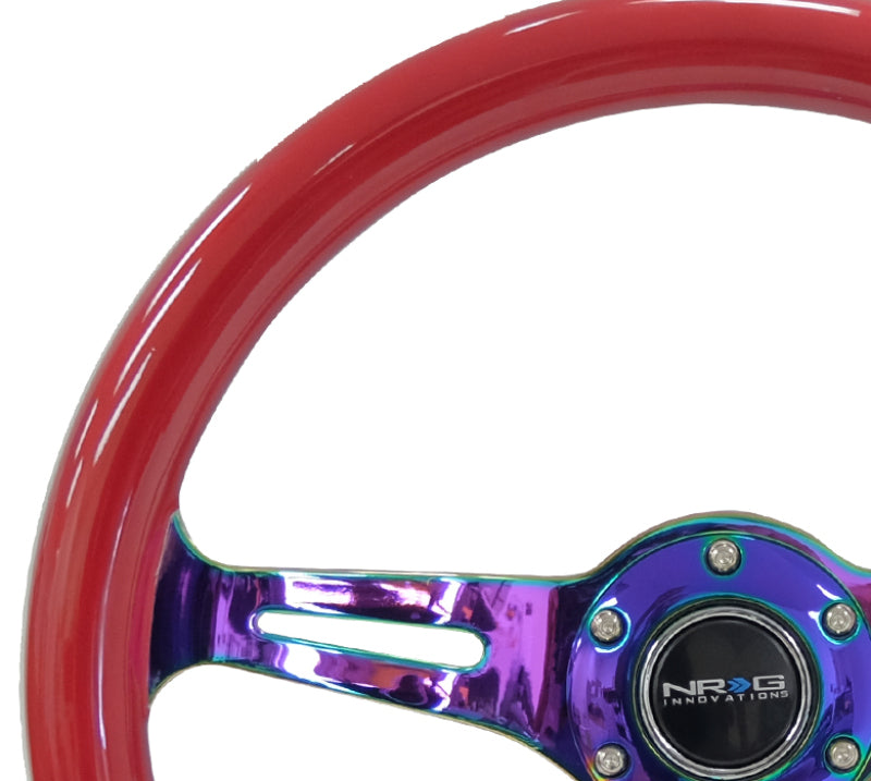 NRG Classic Wood Grain Steering Wheel (350mm) Red Grip w/Neochrome 3-Spoke Center