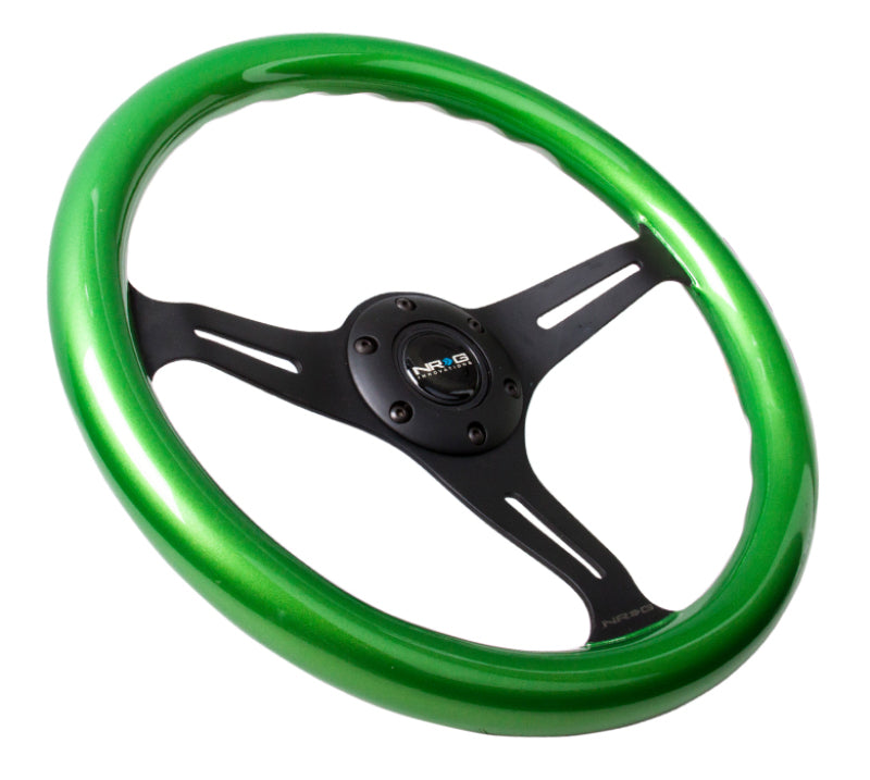 NRG Classic Wood Grain Steering Wheel (350mm) Green Pearl/Flake Paint w/Black 3-Spoke Center