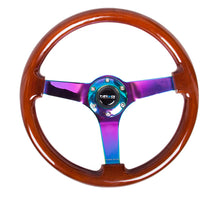 Load image into Gallery viewer, NRG Reinforced Steering Wheel (350mm / 3in. Deep) Classic Dark Wood w/4mm Neochrome Solid 3-Spoke