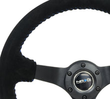 Load image into Gallery viewer, NRG Reinforced Steering Wheel (350mm / 3in. Deep) Blk Suede/Blue BBall Stitch w/5mm Matte Blk Spokes