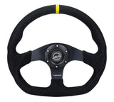 NRG Reinforced Steering Wheel (320mm) Sport Alcantara Dual Push Buttons Flat Bottom w/Yellow Center