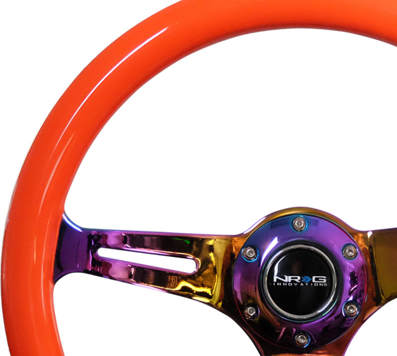 NRG Classic Wood Grain Steering Wheel (350mm) Neon Orange Color w/Neochrome Spokes