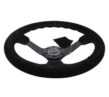 Load image into Gallery viewer, NRG Reinforced Steering Wheel (350mm / 3in. Deep) Blk Suede/Silver BBall Stitch w/5mm Mt. Blk Spokes