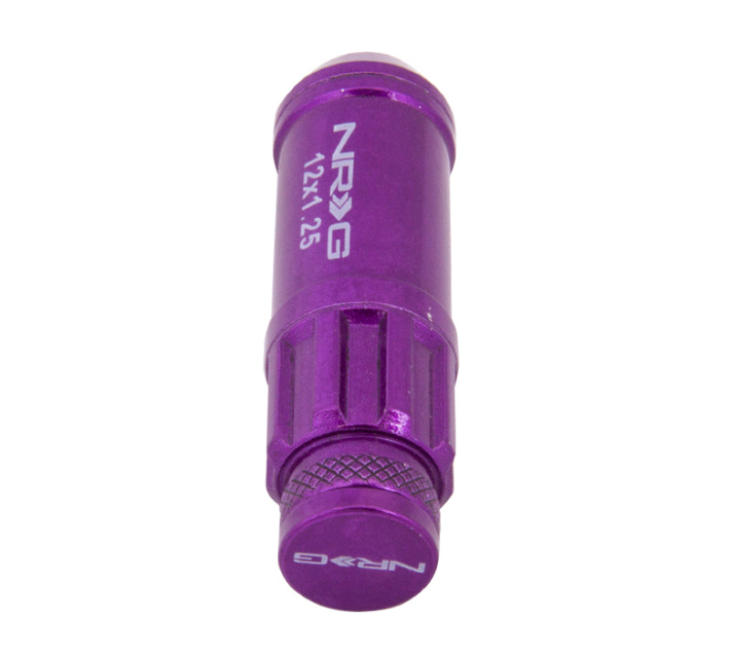 NRG 700 Series M12 X 1.25 Steel Lug Nut w/Dust Cap Cover Set 21 Pc w/Locks & Lock Socket - Purple