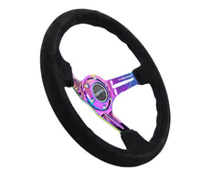 Load image into Gallery viewer, NRG Reinforced Steering Wheel (350mm / 3in. Deep) Blk Suede/Blk Stitch w/Neochrome Slits