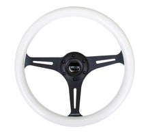 Load image into Gallery viewer, NRG Classic Wood Grain Steering Wheel (350mm) Glow-In-The-Dark Blue Grip w/Black 3-Spoke Center