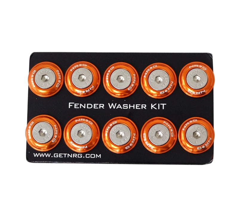 NRG Fender Washer Kit w/Rivets For Plastic (Orange) - Set of 10