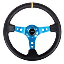 Load image into Gallery viewer, NRG Reinforced Steering Wheel (350mm / 3in. Deep) Blk Leather w/Blue Circle Cutout Spokes