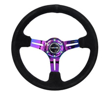 Load image into Gallery viewer, NRG Reinforced Steering Wheel (350mm / 3in. Deep) Blk Suede/Red Stitch w/Neochrome Slits
