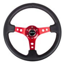 Load image into Gallery viewer, NRG Reinforced Steering Wheel (350mm / 3in. Deep) Blk Leather w/Red Circle Cutout Spokes
