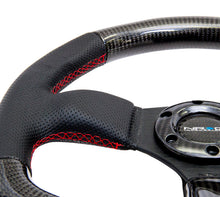 Load image into Gallery viewer, NRG Carbon Fiber Steering Wheel (320mm) Flat Bottom &amp; Leather Trim w/Red Stitching