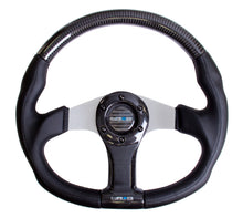 Load image into Gallery viewer, NRG Carbon Fiber Steering Wheel (350mm) Silver Oval Shape w/Leather Trim