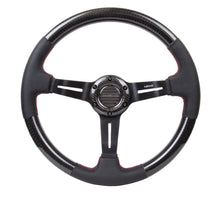 Load image into Gallery viewer, NRG Carbon Fiber Steering Wheel (350mm /1.5in. Deep) Leather Trim w/Red Stitch &amp; Slit Cutout Spokes