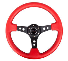 Load image into Gallery viewer, NRG Reinforced Steering Wheel (350mm / 3in. Deep) Red Leather/Blk Stitch w/Blk Spokes (Hole Cutouts)