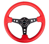 NRG Reinforced Steering Wheel (350mm / 3in. Deep) Red Leather/Blk Stitch w/Blk Circle Cutout Spokes