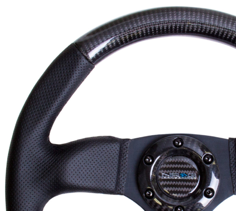 NRG Carbon Fiber Steering Wheel (320mm) Flat Bottom & Leather Trim w/Black Stitching