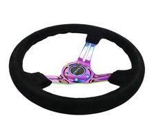 Load image into Gallery viewer, NRG Reinforced Steering Wheel (350mm / 3in. Deep) Blk Suede/Blk Stitch w/Neochrome Slits