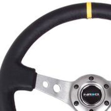 Load image into Gallery viewer, NRG Reinforced Steering Wheel (350mm / 3in. Deep) Blk Leather w/Gunmetal Cutout Spoke &amp; Yellow CM