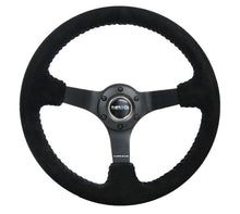 Load image into Gallery viewer, NRG Reinforced Steering Wheel (350mm / 3in. Deep) Blk Suede/Blue BBall Stitch w/5mm Matte Blk Spokes