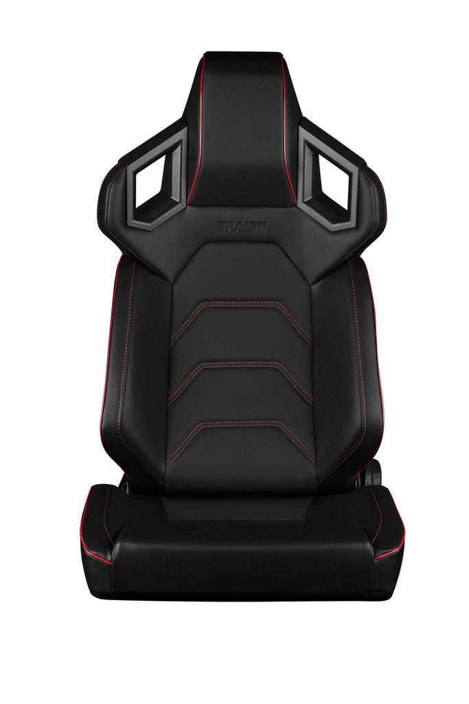 Braum Racing ALPHA-X Series Racing Seats (Pair; Black / Red Stitching | Low Base Version)