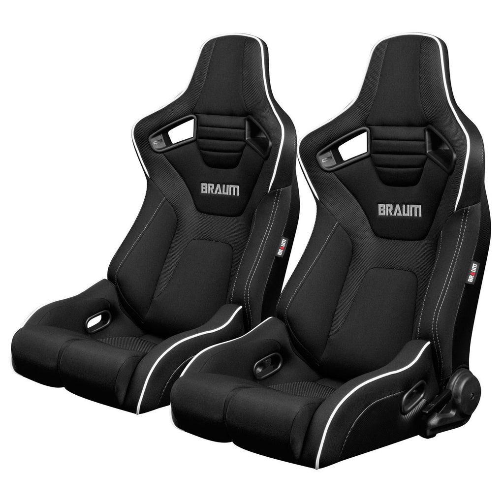 Braum Racing ELITE-R Series Racing Seats (Pair; Black Cloth / White Piping)