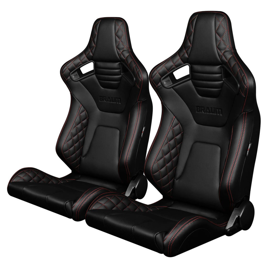 Braum Racing ELITE-X Series Racing Seats (Pair; Diamond Edition / Red Stitching)