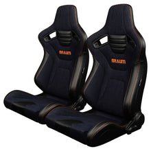Load image into Gallery viewer, Braum Racing ELITE-X Series Racing Seats (Pair; Navy Denim / Orange Stitching)