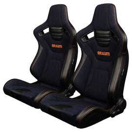 Braum Racing ELITE-X Series Racing Seats (Pair; Navy Denim / Orange Stitching)
