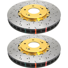 Load image into Gallery viewer, DBA 5000 Drilled &amp; Slotted 2-Piece Front Rotors w/ Gold Hat (Pair) - Subaru STI 2004-2017