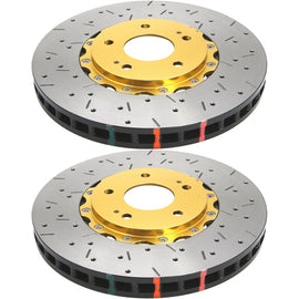 DBA 5000 Drilled & Slotted 2-Piece Front Rotors w/ Gold Hat (Pair) - Subaru WRX 2002-2014 (+Multiple Fitments)