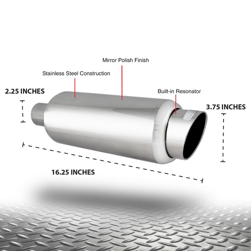 DC Sports Universal Round Muffler 2.5" Inlet-3.25" 5" Tip Slant Cut