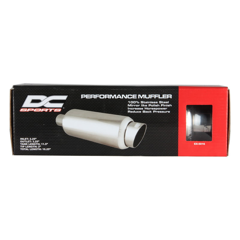 DC Sports Universal Round Muffler 2.5" Inlet-3.25" 5" Tip Slant Cut