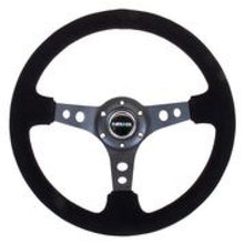 Load image into Gallery viewer, NRG Reinforced Steering Wheel (350mm / 3in. Deep) Blk Suede/Blk Stitch w/Black Circle Cutout Spokes