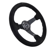 Load image into Gallery viewer, NRG Reinforced Steering Wheel (350mm / 3in. Deep) Blk Suede/Silver BBall Stitch w/5mm Mt. Blk Spokes