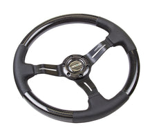 Load image into Gallery viewer, NRG Carbon Fiber Steering Wheel (350mm / 1.5in. Deep) Leather Trim w/Blk Stitch &amp; Slit Cutout Spokes