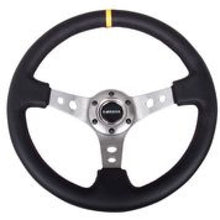 Load image into Gallery viewer, NRG Reinforced Steering Wheel (350mm / 3in. Deep) Blk Leather w/Gunmetal Cutout Spoke &amp; Yellow CM
