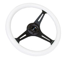 Load image into Gallery viewer, NRG Classic Wood Grain Steering Wheel (350mm) Glow-In-The-Dark Blue Grip w/Black 3-Spoke Center