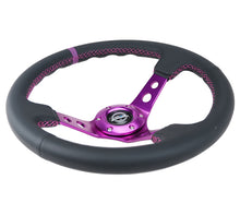 Load image into Gallery viewer, NRG Reinforced Steering Wheel (350mm / 3in. Deep) Black Leather w/Purple Center &amp; Purple Stitching
