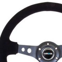 Load image into Gallery viewer, NRG Reinforced Steering Wheel (350mm / 3in. Deep) Blk Suede/Blk Stitch w/Black Circle Cutout Spokes