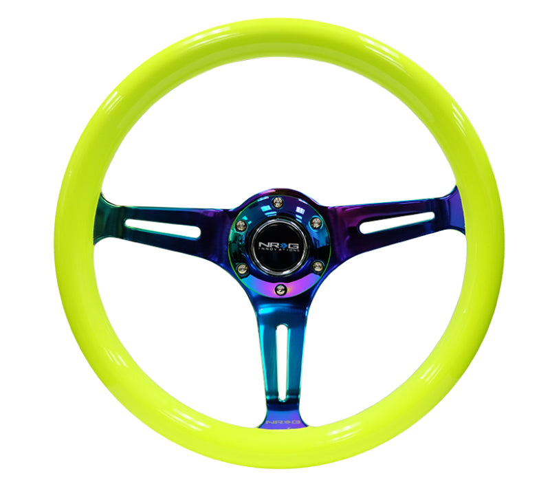 NRG Classic Wood Grain Steering Wheel (350mm) Neon Yellow Color w/Neochrome Spokes