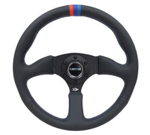 Load image into Gallery viewer, NRG Reinforced Steering Wheel (350mm / 2.5in Deep) Blk Leather w/M3 stitch Matte Blk 3-Spoke Center