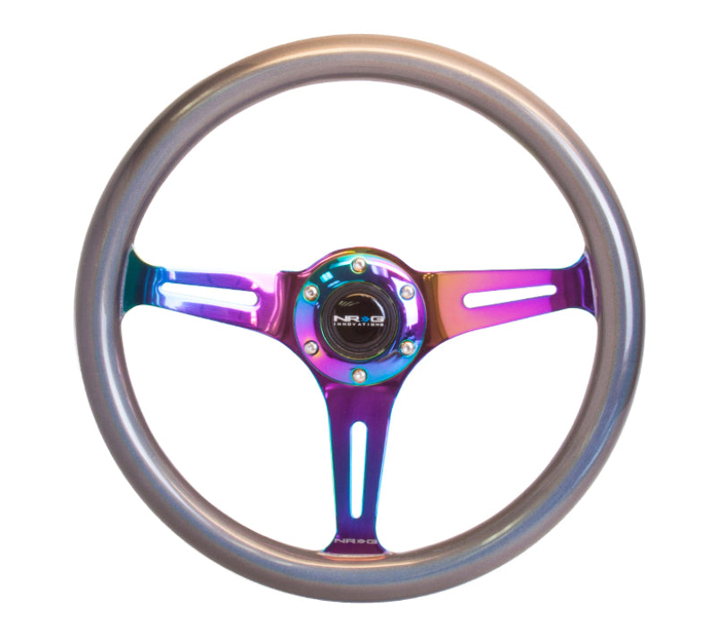 NRG Classic Wood Grain Steering Wheel (350mm) Chameleon/Pearlescent Paint Grip w/Neochrome 3-Spoke