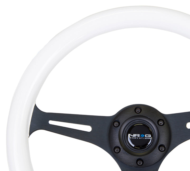 NRG Classic Wood Grain Steering Wheel (350mm) Glow-In-The-Dark Blue Grip w/Black 3-Spoke Center
