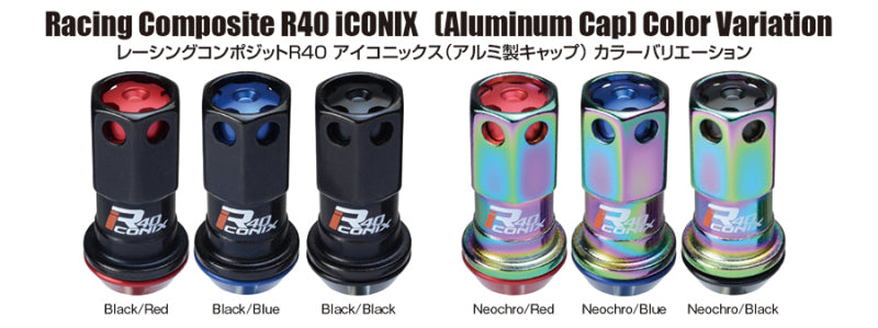 Project Kics 16+4 Neo Chrome Lock & Lug Nuts R40 Iconix - 14X1.25 (Black Cap)