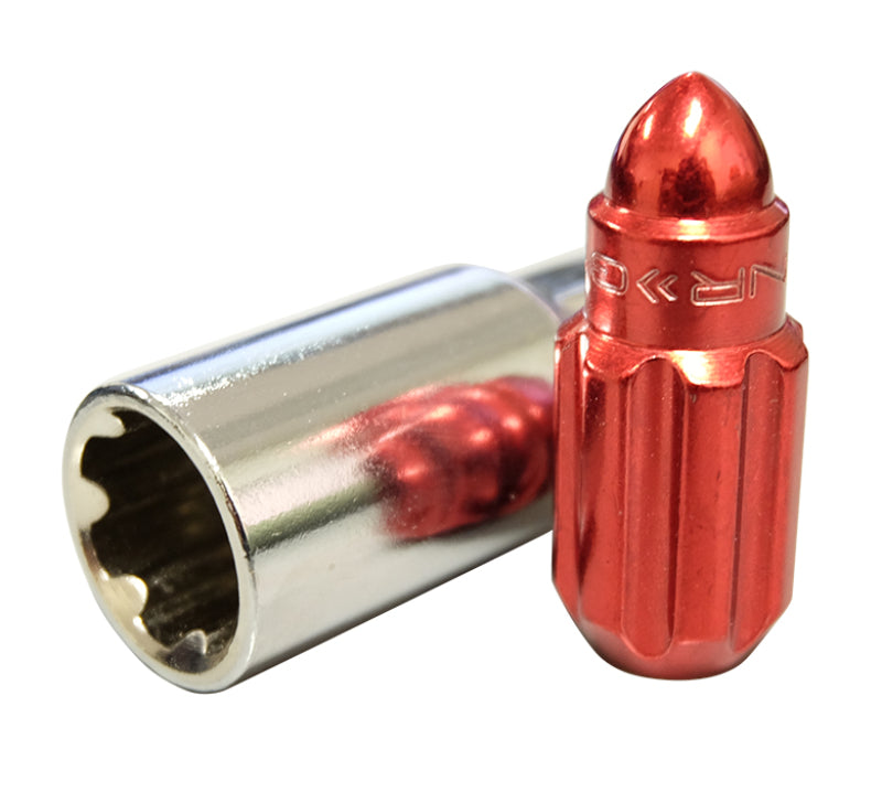 NRG 500 Series M12 X 1.5 Bullet Shape Steel Lug Nut Set - 21 Pc w/Lock Key - Red