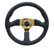 Load image into Gallery viewer, NRG Reinforced Steering Wheel (350mm / 2.5in. Deep) Leather Race Comfort Grip w/4mm Gold Spokes