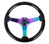 NRG Reinforced Steering Wheel (350mm / 3in Deep) Classic Blk Wood Grain w/Neochrome 3-Spoke Center