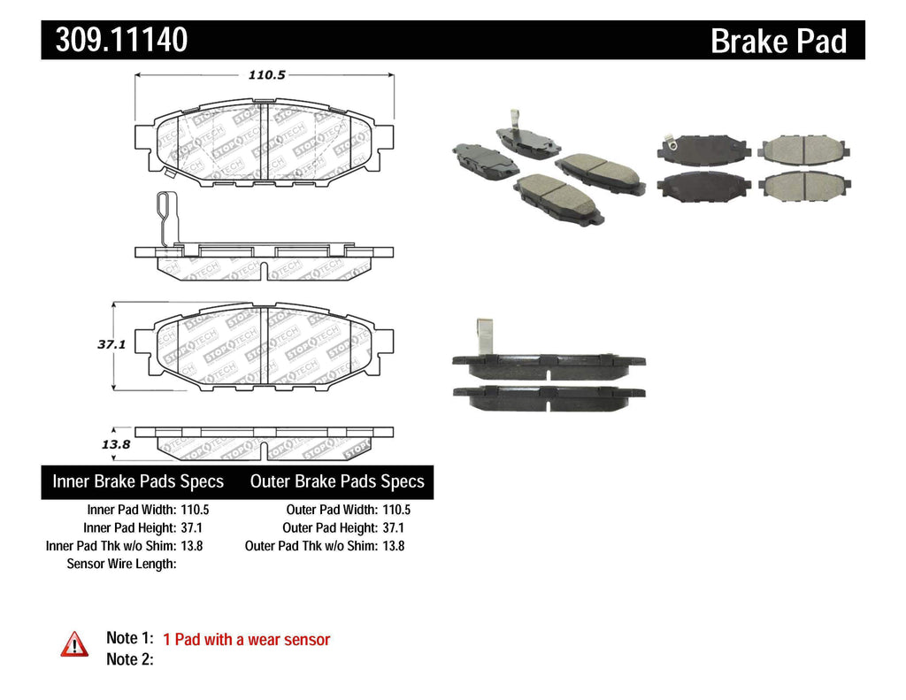Stoptech Sport Rear Brake Pads - Subaru WRX 2008-2020 (+Multiple Fitments)